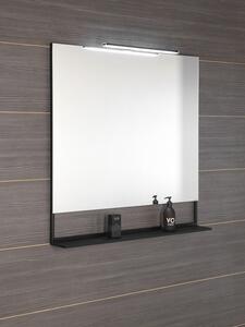 ERUPTA zrcadlo s LED osvětlením a policí 100x80cm, černá mat