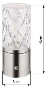 GLOBO 21010N LUNKI dotyková stolní lampička V190mm LED 2,5W/185lm 2700+6500+4000K matný nikl, průhledná, včetně baterie CR18650 1800mAh 3,7V, USB-A 2.0 - USB-C
