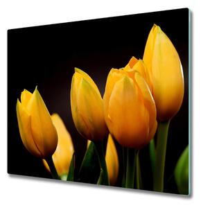 Skleněná krájecí deska Žluté tulipány 60x52 cm