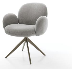 DELIFE Jídelní židle Nube-Flex s područkami potahová látka Měkký šedá křížová podnož široká Titanová barva 360° otočný houpací funkce taštičkové pružiny