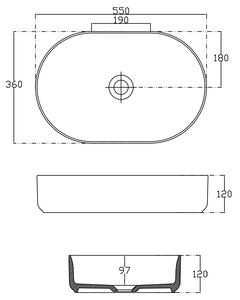 Isvea, INFINITY OVAL keramické umyvadlo na desku, 55x36cm, antracit, 10NF65055-2C