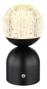 GLOBO 21007S JULSY dotyková stolní lampička V200mm LED 2,5W/173lm 2700+4000+6500K matná černá, průhledná, včetně CR18650 1800mAh 3,7V, USB kabel