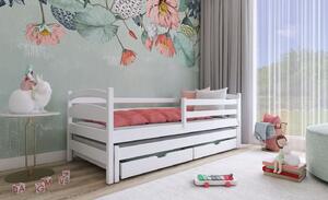 Dětská postel z masivu borovice ZUZANA s přistýlkou a šuplíky - 200x90 cm - bílá