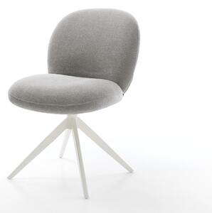 DELIFE Jídelní židle Nube-Flex strukturovaná látka Měkký šedá křížová podnož široká bílá 360° otočný houpací funkce taštičkové pružiny