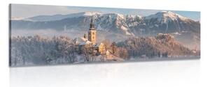 Obraz kostel u jezera Bled ve Slovinsku - 150x50 cm