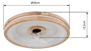 GLOBO 03650 GATIAN stropní svítidlo s ventilátorom D500mm LED 30W/2250lm 2700-6500K bílá, dřevo, dálkový ovladač