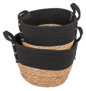 Úložné košíky s uchy mořská tráva a bavlna, černá, sada 2 ks