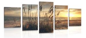 5-dílný obraz západ slunce na pláži - 100x50 cm