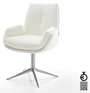 DELIFE Jídelní židle Clea-Flex bouclé měkký béžová podnož křížová nerezová ocel 360° otočný houpací funkce