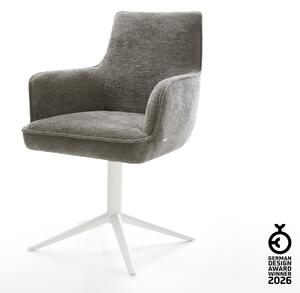 DELIFE Jídelní židle Heira-Flex s područkami bouclé měkký tmavě béžová křížová podnož bílá 360° otočný houpací funkce taštičkové pružiny