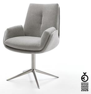 DELIFE Jídelní židle Clea-Flex látka Měkký šedá křížová podnož nerezová ocel 360° otočný houpací funkce