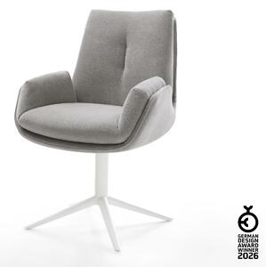 DELIFE Jídelní židle Clea-Flex látka Měkký šedá křížová podnož bílá 360° otočný houpací funkce
