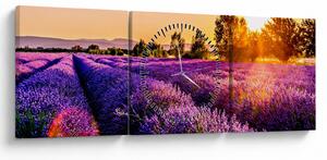 Obraz levandulového pole (s hodinami) (90x30 cm)