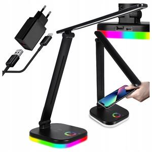 LED stolní lampa, s bezdrátovým nabíjením, s dotykovým ovládáním, USB, teplá bílá