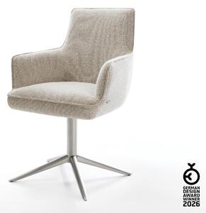 DELIFE Jídelní židle Heira-Flex s područkami látka Měkký béžová křížová podnož nerezová ocel 360° otočný houpací funkce taštičkové pružiny