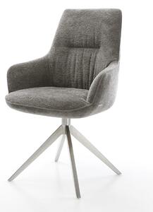 DELIFE Jídelní židle Zelia-Flex s područkami bouclé měkký tmavě béžová křížová podnož široká nerezová ocel 360° otočný houpací funkce taštičkové pružiny