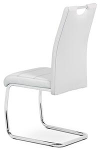 Autronic HC-481 WT - Jídelní židle, potah bílá ekokůže, černé prošití, kovová pohupová podnož, chrom