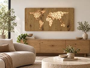"Mapa světa" světelný obraz 230V 120x60 cm provedení povrchu: dub světlý
