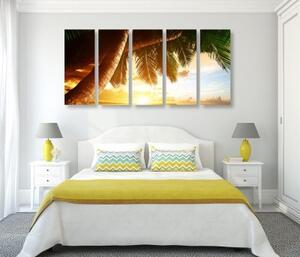 5-dílný obraz východ slunce na karibské pláži - 100x50 cm