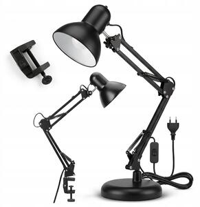 Černá stolní lampa E27, nastavitelná, s klipsem, IP20
