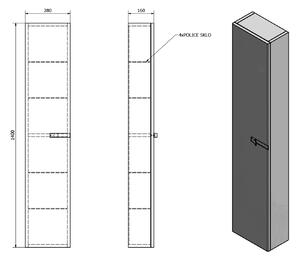 Sapho, MITRA skříňka vysoká 28x140x16cm, antracit, levá/pravá, MT142