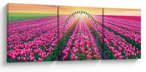 Obraz pole tulipánů se sluncem (s hodinami) (90x30 cm)