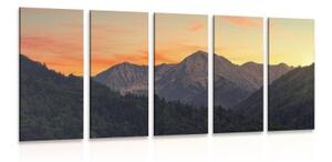 5-dílný obraz západ slunce na horách - 100x50 cm