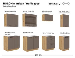 Kuchyňská linka BOLONIA artisan/truffle grey, Sestava C, 260 cm