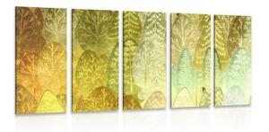 5-dílný obraz zajímavé zelené asymetrické stromy - 100x50 cm