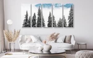 5-dílný obraz zasněžené borové stromy - 100x50 cm