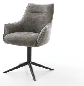 DELIFE Jídelní židle Alja-Flex s područkami bouclé měkký tmavě béžová křížová podnož černá 360° otočný houpací funkce taštičkové pružiny
