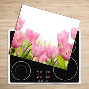 Skleněná krájecí deska Růžové tulipány 60x52 cm