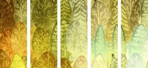 5-dílný obraz zajímavé zelené asymetrické stromy - 100x50 cm