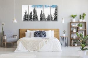 5-dílný obraz zasněžené borové stromy - 100x50 cm