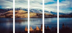 5-dílný obraz zapadající slunce nad jezerem - 100x50 cm