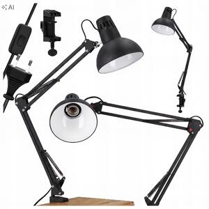 Černá stolní lampa E27, se svorkou, IP20