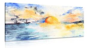 Obraz akvarelové moře a zapadající slunce - 100x50 cm