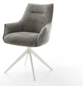 DELIFE Jídelní židle Alja-Flex s područkami bouclé měkký tmavě béžová křížová podnož široká bílá 360° otočný houpací funkce taštičkové pružiny