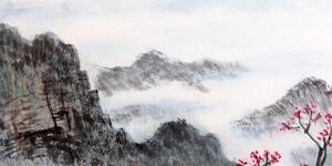 Obraz čínská krajina v mlze - 100x50 cm