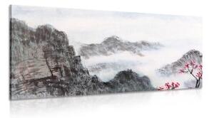 Obraz čínská krajina v mlze - 100x50 cm