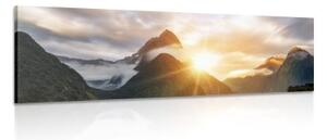 Obraz fascinující východ slunce na horách - 120x40 cm