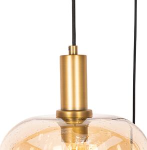 Designová závěsná lampa černá s mosazí a jantarovým sklem 3 světla - Zuzanna