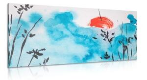 Obraz japonská modrá obloha a červené slunce - 100x50 cm