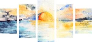 5-dílný obraz zářivý západ slunce u moře - 100x50 cm