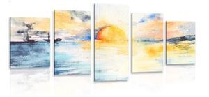 5-dílný obraz zářivý západ slunce u moře - 100x50 cm