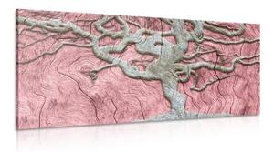Obraz abstraktní strom na dřevě s růžovým kontrastem - 100x50 cm