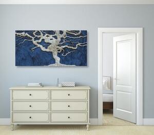 Obraz abstraktní strom na dřevě s modrým kontrastem - 100x50 cm