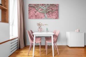Obraz abstraktní strom na dřevě s růžovým kontrastem - 100x50 cm