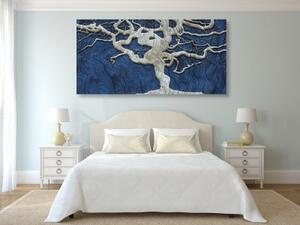 Obraz abstraktní strom na dřevě s modrým kontrastem - 100x50 cm