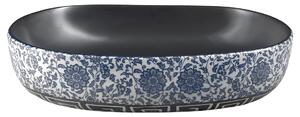 SAPHO PRIORI keramické retro umyvadlo na desku, 60x40 cm, černá s modrým vzorem PI026
